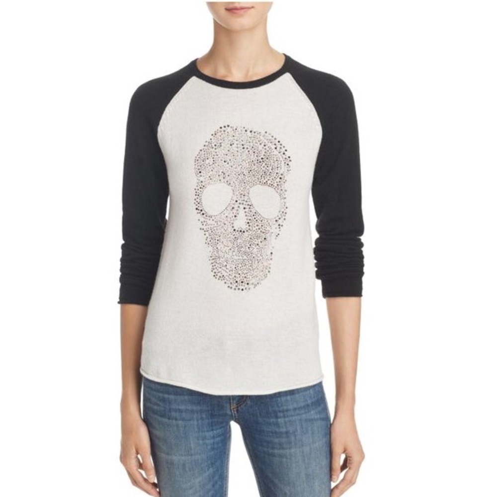 AQUA Cashmere Skull Rhinestone Sweater